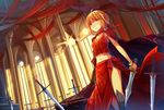  blonde_hair fate/extra fate/stay_night fate/zero koxo-01 navel saber saber_extra skirt sword weapon 