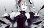  feathers flowers goth-loli gray_hair idolmaster idolmaster_cinderella_girls kanzaki_ranko long_hair necklace red_eyes redjuice rose twintails wings 