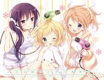  aqua_eyes blonde_hair bunny gochuumon_wa_usagi_desu_ka? hoodie hoto_kokoa kirima_sharo koi long_hair pajamas ponytail purple_eyes purple_hair short_hair tedeza_rize wink 