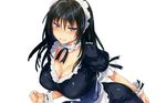  black_bullet black_hair blush breasts cleavage hisashi_(nekoman) maid photoshop purple_eyes tendou_kisara white wristwear 