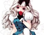  apple close cropped fruit gloves goth-loli kunishige_keiichi lolita_fashion long_hair original red_eyes scan white_hair 