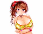  bikini_top breast_hold breasts brown_hair choker cleavage erect_nipples flowers headdress koshika_rina necklace original ponytail underboob white wristwear 