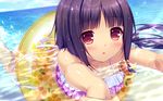  arisegawa_arle bikini black_hair blush boku_to_koisuru_ponkotsu_akuma brown_eyes game_cg ribbons sayori swim_ring swimsuit water 