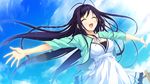  black_hair braids breasts cleavage dress game_cg koisuru_natsu_no_last_resort kouzaki_umi long_hair marui sky 