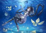  aqua_eyes black_hair boots flowers ho-oh_(artist) hoodie long_hair pantyhose twintails underwater utau vocaloid water xia_yu_yao 