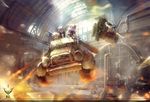  car chainsaw fire goggles group jpeg_artifacts male motorcycle orry pixiv_fantasia 
