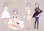  barefoot bikini dress flat_chest gloves gray_hair idolmaster idolmaster_cinderella_girls koshimizu_sachiko oyari_ashito scan seifuku short_hair skirt_lift swimsuit thighhighs 