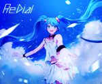  alsh_(epwlzhsy) blue_eyes blue_hair clouds flowers hatsune_miku navel redial_(vocaloid) skirt sky twintails vocaloid wristwear 