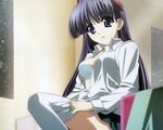  bra cropped mizukami_rondo nagase_sayaka open_shirt scan soul_link thighhighs underwear undressing 