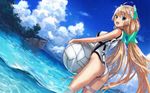  angela_balzac ball blonde_hair blue_eyes boat bodysuit expelled_from_paradise garter kawakami_rokkaku long_hair ruins twintails water wet 