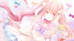  bow dress heart nanna_(irasutokanakili) original pink_eyes pink_hair polychromatic ribbons stars twintails wand 