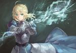  armor avamone blonde_hair dark dress fate/stay_night green_eyes magic saber signed 