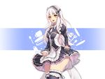  apron blush bow dress elsword eve_(elsword) gradient headdress long_hair maid ribbons sem_(honey_sv) signed skirt_lift thighhighs white_hair yellow_eyes 