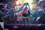  aqua_eyes aqua_hair hatsune_miku huhv. long_hair paper thighhighs tie twintails vocaloid zettai_ryouiki 