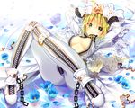  blonde_hair bodysuit bondage bow breasts chain cleavage cropped fate/extra fate/extra_ccc fate/stay_night flowers gabe_(seelunto) green_eyes petals saber_bride saber_extra 