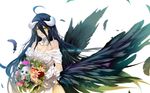  albedo bba_biao breasts cleavage collar elbow_gloves feathers flowers horns overlord skull wings yellow_eyes 