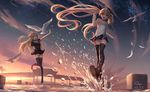  animal bird clouds feathers original panties seifuku shon signed skirt sky stars sunset thighhighs underwear water wet 