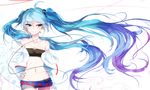  bai_yemeng bikini_top blue_eyes blue_hair hatsune_miku headphones long_hair navel shorts twintails vocaloid white 