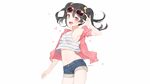  black_hair glasses heart hoodie love_live!_school_idol_project marin_(myuy_3) navel pink_eyes short_hair shorts signed sunglasses twintails white yazawa_nico 