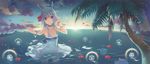  animal_ears blue_hair bunny_ears choker clouds dj_max dj_max_technika dress flowers h2so4 island_of_horizon petals red_eyes scan suee sunset tree water wet wristwear 