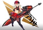  alisa_ilinichina_amiella blue_eyes boots elbow_gloves gloves god_eater gradient gray_hair hat no_bra pantyhose skirt underboob weapon wei_(hoshieve) wristwear 