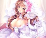  breasts brown_hair choker cropped dress elbow_gloves erect_nipples flowers green_eyes nipples open_shirt original petals rose shimachiyo wedding_attire 