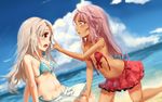  2girls bikini chloe_von_einzbern clouds dark_skin fate/kaleid_liner_prisma_illya fate/stay_night illyasviel_von_einzbern long_hair newnand sky swimsuit type-moon water white_hair 