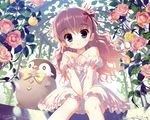  animal blue_eyes brown_hair cropped crown dengeki_moeoh dress flowers original penguin rose santa_matsuri scan 