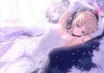  blonde_hair breasts choker cleavage elbow_gloves fate/stay_night petals rozer saber water wedding_attire 