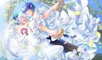  blue_hair ciel_(elsword) elbow_gloves elsword flowers long_hair lu_(elsword) pointed_ears rose servati short_hair tiara wedding wedding_attire white_hair 