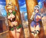  2girls blanc_neige blonde_hair blue_eyes bondage breasts chain cleavage corset elwing feathers garter headband headdress long_hair naked_shirt nipples nopan open_shirt panties pussy red_eyes shining_tears speh tears thighhighs torn_clothes uncensored underwear white_hair 