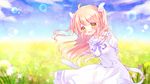  blush dress flowers green_eyes long_hair original pink_hair ribbons yuduki 