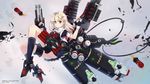  blonde_hair boots felix_(felix901123) gloves kantai_collection kneehighs long_hair red_eyes weapon yuudachi_(kancolle) 