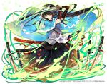  armor black_hair cape green_eyes japanese_clothes kaku-san-sei_million_arthur katana long_hair ponytail seal_(pukozin) sword watermark weapon 
