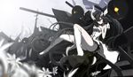  anchorage_water_demon black_hair flowers horns kantai_collection long_hair red_eyes thighhighs torn_clothes undeedking 