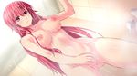  1girl areolae blush brave_hunter_aoi breasts censored closed_mouth collarbone female game_cg include include_(studio) kagami_aoi_(brave_hunter_aoi) long_hair masturbation navel nipples nude pink_eyes pink_hair pussy red_eyes red_hair shower solo water wet wet_hair yoshi_hyuuma 