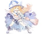 blonde_hair boots bow braids breasts hat kirisame_marisa long_hair mikoma_sanagi torn_clothes touhou white witch witch_hat yellow_eyes 