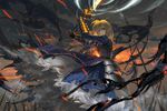  armor blonde_hair dress fate/stay_night fire saber seeker sword weapon 