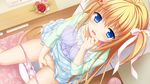  blonde_hair blue_eyes blush fingering flowers game_cg hanasaki_work_spring kotobuki_hikari long_hair masturbation matsumiya_kiseri panties panty_pull pussy_juice rose saga_planets underwear 