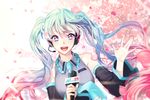  cherry_blossoms hatsune_miku iso1206 long_hair microphone twintails vocaloid 