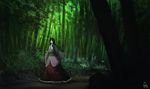  black_hair forest green houraisan_kaguya long_hair matsura_ichirou shade signed skirt touhou tree 