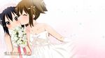  black_hair blush bow brown_eyes brown_hair choker flowers gloves hat hirasawa_yui k-on! kiss nakano_azusa photoshop rose shoujo_ai wedding_attire white 