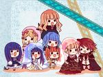  6+girls :3 beatrice blonde_hair blue_hair bow bride cape chibi dawn_of_the_golden_witch dress formal frederica_bernkastel furfur furudo_erika hat hetero lambdadelta multiple_boys multiple_girls orange_hair pink_bow pink_hat red_hair suit suzushiro_kurumi umineko_no_naku_koro_ni ushiromiya_battler wedding_dress zepar 