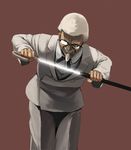  cane colonel_sanders concealed_sword duplicate facial_hair formal glasses kfc kuroko_(piii) male_focus mustache old_man sheath solo suit sword_cane unsheathing white_hair 