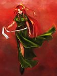  china_dress chinese_clothes dress hong_meiling kimiterary long_hair ponytail red_eyes red_hair solo touhou 