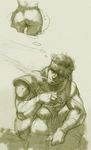  1girl ass bandana diana_jakobsson imagining meryl_silverburgh metal_gear_(series) monochrome sepia sketch smoking sneaking_suit solid_snake 