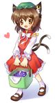 basket brown_hair chen earrings fang hat jewelry mary_janes mauve multiple_tails ribbon shoes solo tail touhou 