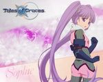  artist_request ass character_name clenched_hands copyright_name gloves logo long_hair official_art purple_eyes purple_hair solo sophie_(tales) tales_of_(series) tales_of_graces twintails wallpaper 