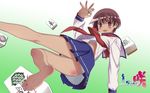  barefoot blush brown_hair feet happy highres kiyosumi_school_uniform mahjong miyanaga_saki neckerchief red_eyes red_neckwear saki sasaki_masakatsu school_uniform serafuku short_hair soles solo wallpaper 