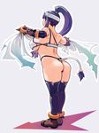  ass back breasts from_behind full_body g-string gloves high_ponytail highres large_breasts mole mole_under_mouth mugen_no_fantasia panties parted_lips ponytail purple_hair red_eyes ryoji_(nomura_ryouji) solo tail tail_through_clothes thighhighs thong torn_clothes underwear 